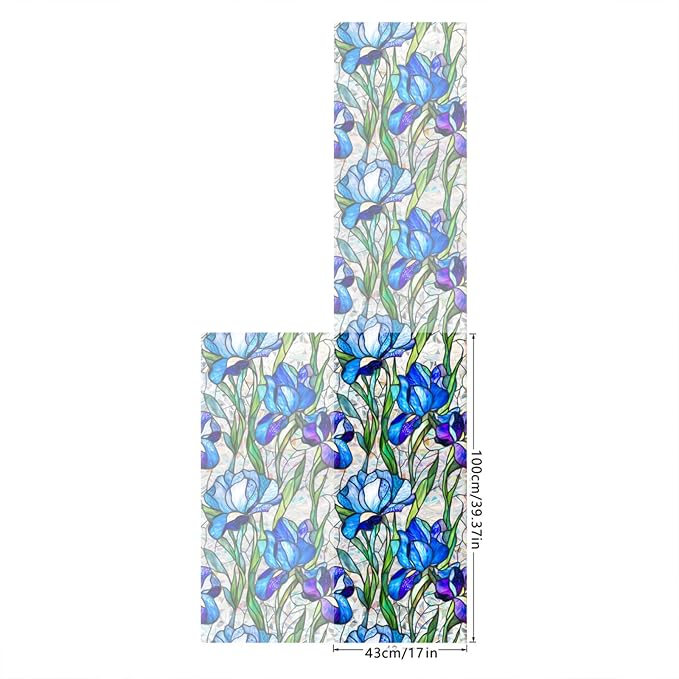 Bloss Blue Iris Flowers Sunroof Film Floral Rainbow Effect Static Clings Window - Image 3