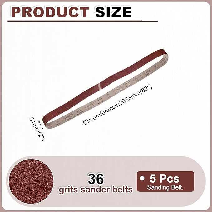 HARFINGTON 2 x 82 Inch Sanding Belts, 5 Pcs 36 Grits Aluminum Oxide Belt Sander Abrasive File Belt for Woodworking, Metal Polishing, Knife Sharpener