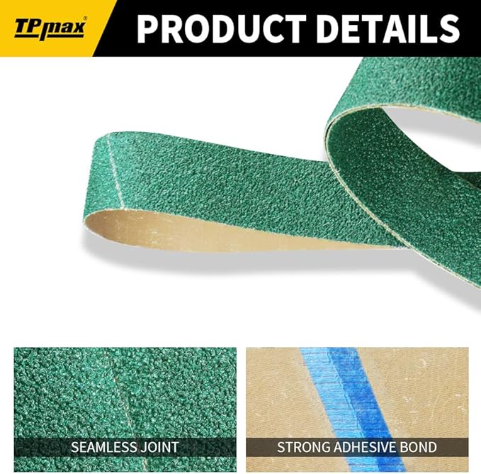 6 Pack 2 x 42 Inch Zirconia Ceramic Sanding Belts Kit – 40, 60, 80, 100, 120, 180 Grits Premium Metal Grinding Belts for Knife Sharpening, Stock Removal, and Bevel Work