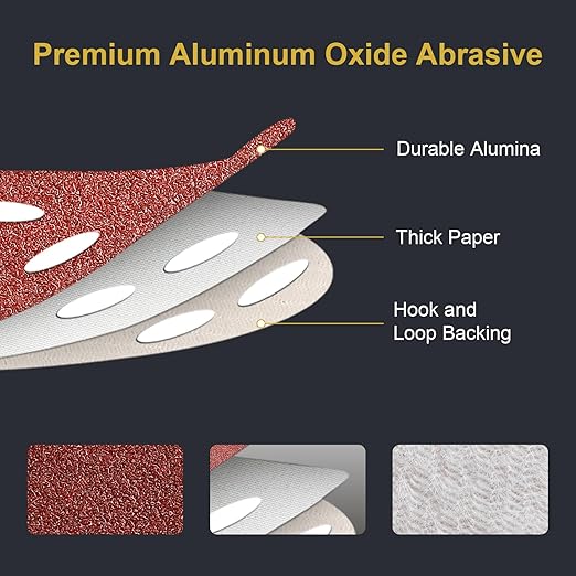 100 PCS 5 Inch Sanding Discs 60 Grit Hook and Loop Adhesive Round Sandpaper for Random Orbital Sander
