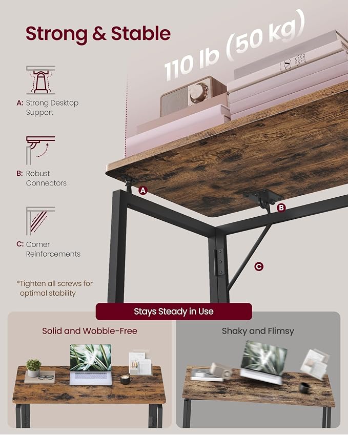 VASAGLE Folding Desk, Foldable Computer Desk, One-Piece Desktop, Rounded Edges - Image 6