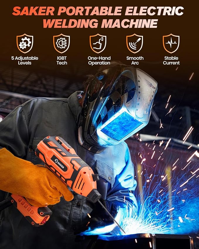 Saker Portable Welding Machine,Welding Machine 110V with IGBT Inverter 5 Variable Current Adjustment, Portable Electric Welder Machine,Fits for 3/32" Wire Rods (Orange)