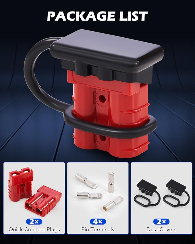 Orion Motor Tech Wire Connector 2 Pack, 50A Wire Harness Plug Kit for 6 to 12 Gauge Cables, 12V to 36V Battery Quick Connect Disconnect Set for Car Bike ATV Winches Lifts Motors More, Set of 2, Red