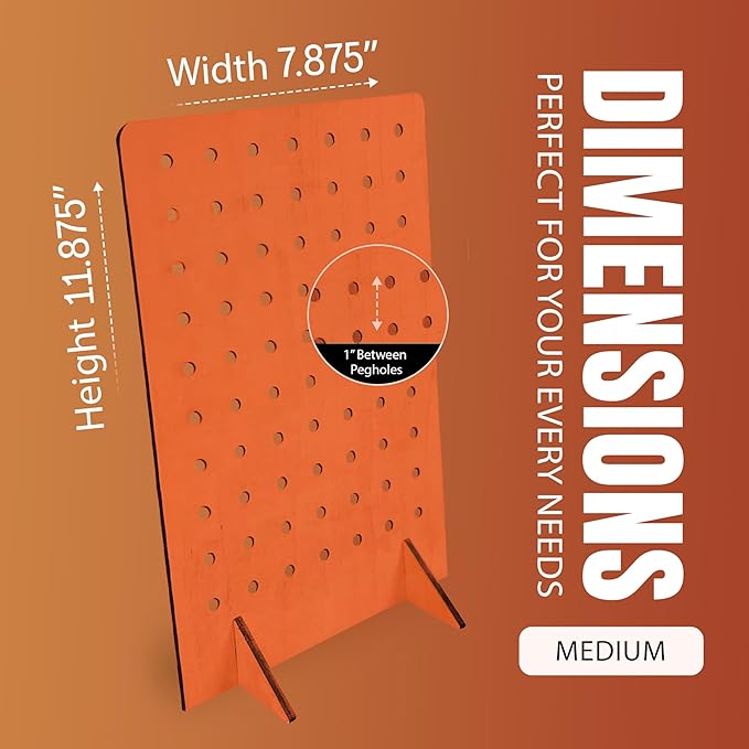 Torched Pegboard Display Stand for Jewelry, Craft Shows, Selling, Vendor Events, Tools, Peg Board Accessories Rack Organizer, Medium 8" L x 4.3" W x 12" H, Orange