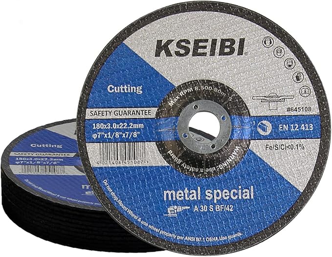 KSEIBI 645108 Grinding Wheels 10-Pack, Aluminum Oxide Discs for Metal & Stainless Steel, 7" x 1/8" x 7/8", Aggressive Grinding for Angle Grinders, Depressed Center Design