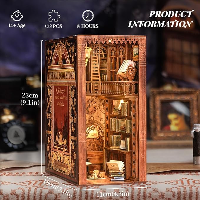 Fsolis Book Nook Kit, 3D Wooden Puzzles - Image 6