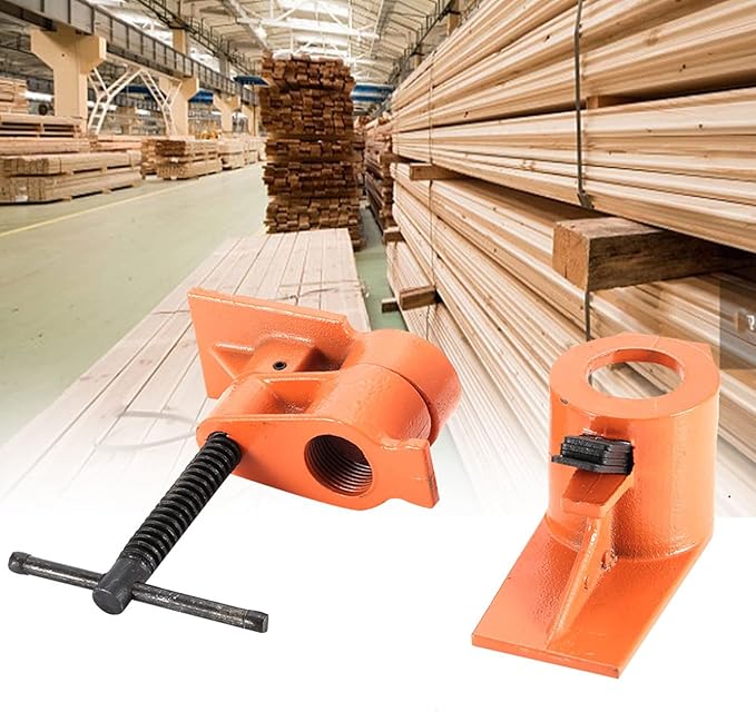 2 PCS Heavy Duty 1 inch Pipe Clamp, Jaws Vise Fixture Set Woodworking Tool Kit for Gluing and Drilling Used in Wood Clamp, Water Pipe Clamp (2 PCS)