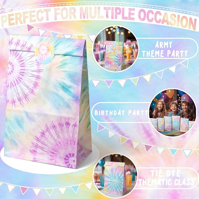 Tie Dye Party Favor Bags – 24 Pcs Pastel Gift Bags - Image 4