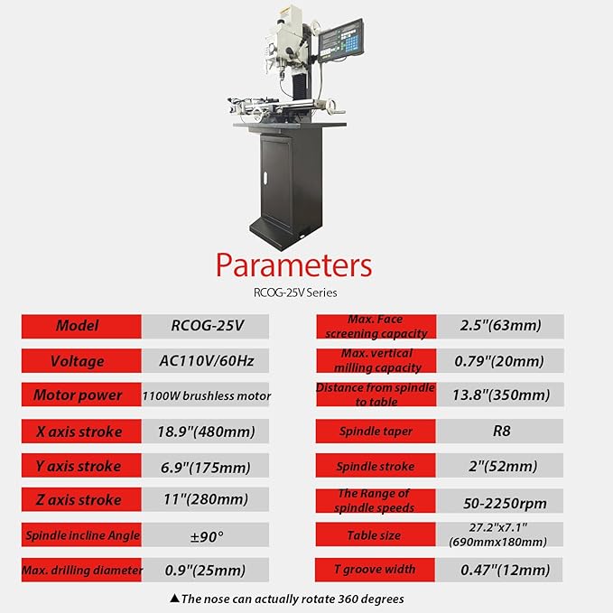 110V Mini Drilling and Milling Machine R8 Spindle Taper, 0.9" Max Drilling Vertical Mill Drill Machine with 50-2250RPM Variable Speed Benchtop Mill/Drill Machine with Supporting Base