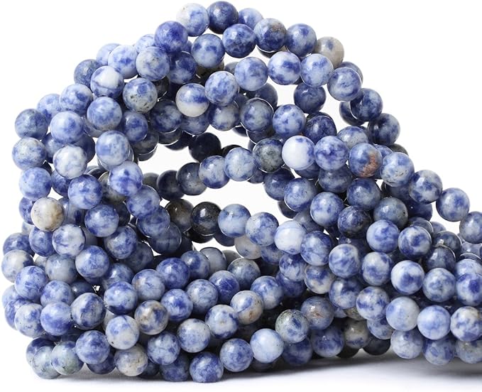 60PCS 6mm Natural Blue White Sodalite Gemstone Round Loose Beads by CHEAVIAN