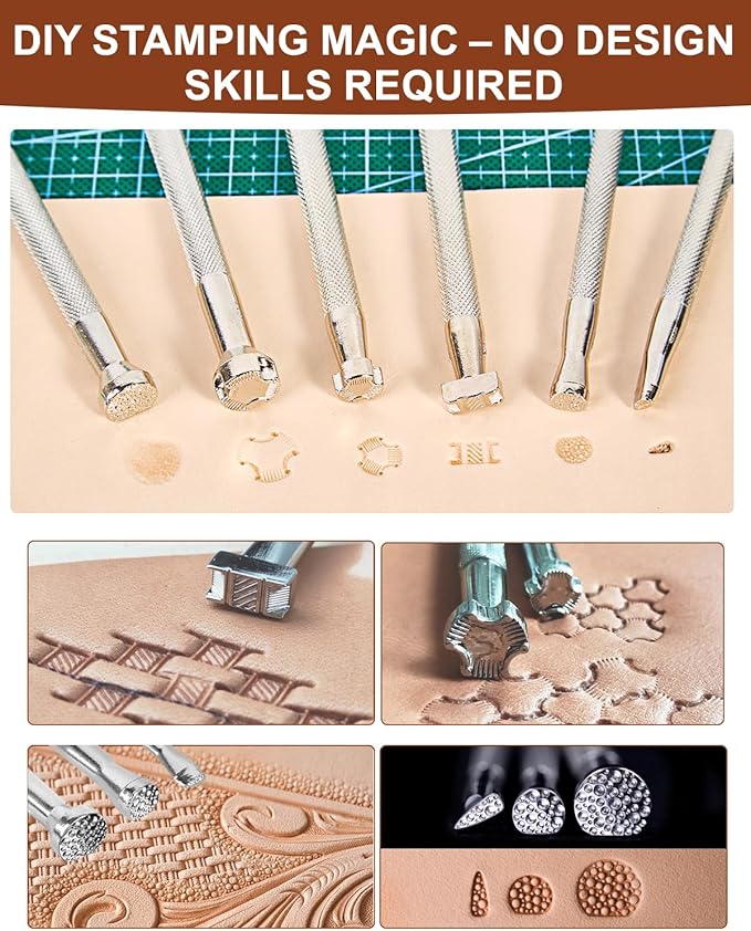 Vorhixa Leather Tooling Kit - Leather Working Tools & Stamps for Crafting, Cutting, Stamping, Sewing, Stitching, Engraving & Sanding - Complete Craft Kit for Adults and Begineers