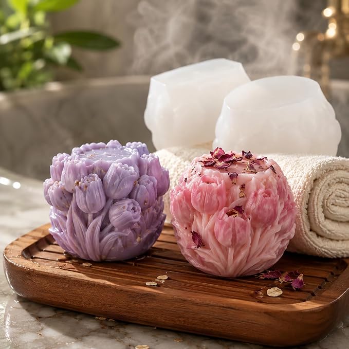 2 PCS 3D Tulip Flower Ball Silicone Candle Molds - Image 5