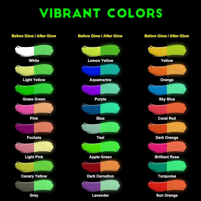 FansArriche Glow in the Dark Paint, 24 Colors x 20 ml Fabric Paint | 3D Neon - Image 2