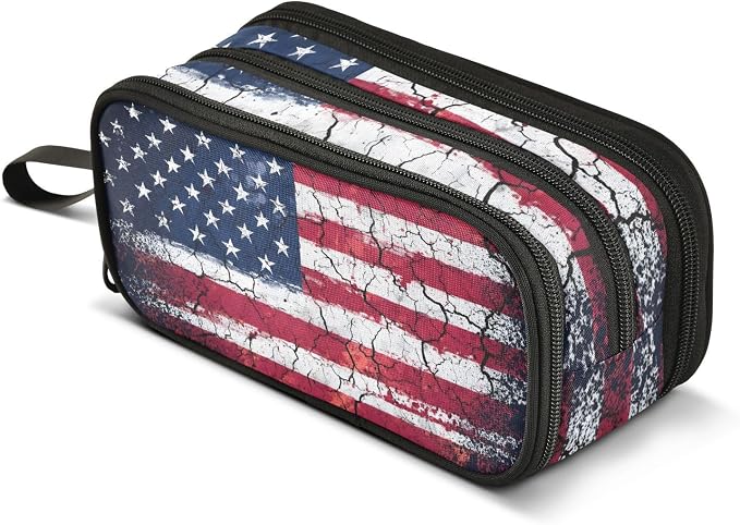 Retro American Flag Pencil Case Box Boys Girls Large Pencil Pouch Zipper by BOENLE-WELCOMEYOURCOMING