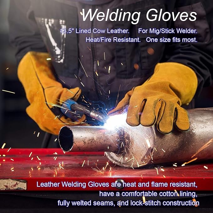 Welding Accessories,6pc,Chipping Hammer 10.5",Leather Welding Gloves 13.5",6-in-1 Welpers Pliers 8",Wire Brush 11",Welding Magnet 50LB