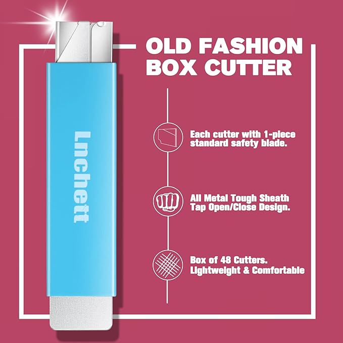Box Cutter, 48-Pack Retractable Cardboard Mini Box Cutter for Packages, Boxes and Paper, All Metal Tough Sheath, Functional Basic Cutter with Case, Lock Ball Design