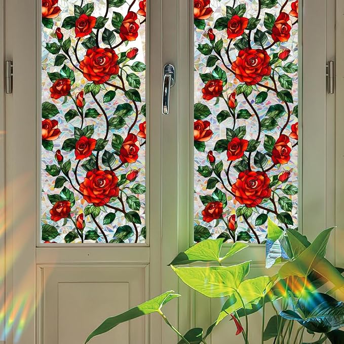 Bloss Rose Stained Glass Windows Film, 29.5x78.7inch 3D Flower Privacy Window - Image 6