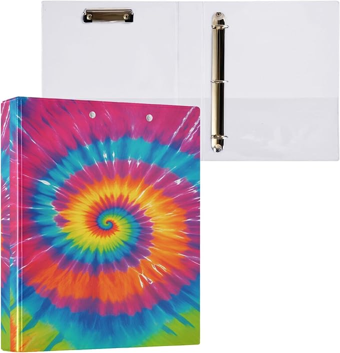 Tie Dye Round Ring Binders 1.5 Inch Rainbow 3 Ring Clipboard Binder - Image 8