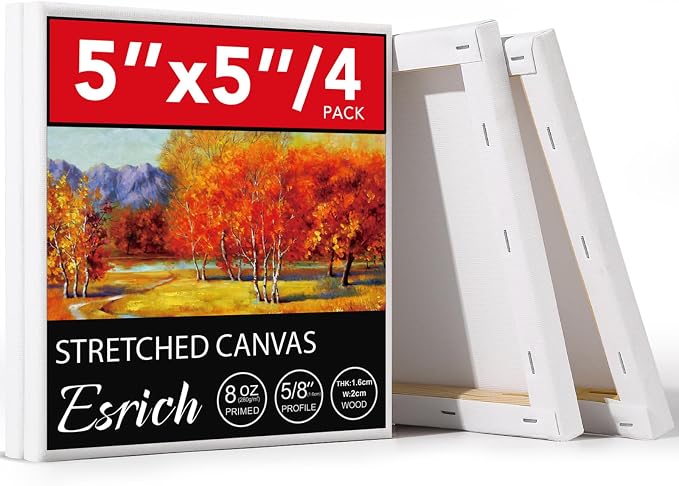 ESRICH 4 Pack Mini Canvases for Painting 5x5In, 5/8''Profile Small Square by ESRICH
