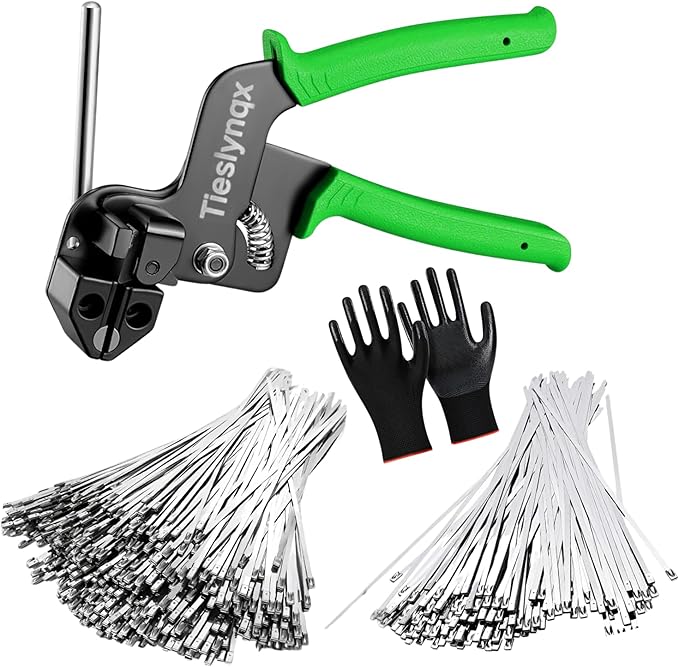StainlessSteel Cable Tie Gun Set with 200PCS Ties - Special Tool For Fastening And Cutting Metal Cable Ties- Ideal for Chain Link Fence, Dog Fence,Outdoor Fencing, Exhaust Pipe.