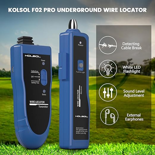 Underground Wire Locator, Cable Tester F02 Pro for Locate Wires, Locate Control Wires Cables Pet Fence Wires, up to 3 Feet Deep 1640 Feet Length, Equiped with Rechargeable 1100mAh Battery