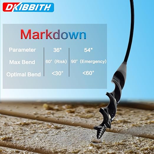 Flexible Installer Drill Bit for Pulling Wires Through Walls Ceilings and Sidewalks, 54-Inch Long, 1/2-Inch Auger with a Fish Eye Hole and Screw Point, 3/16" 3-Flat Anti-Slip Shank.