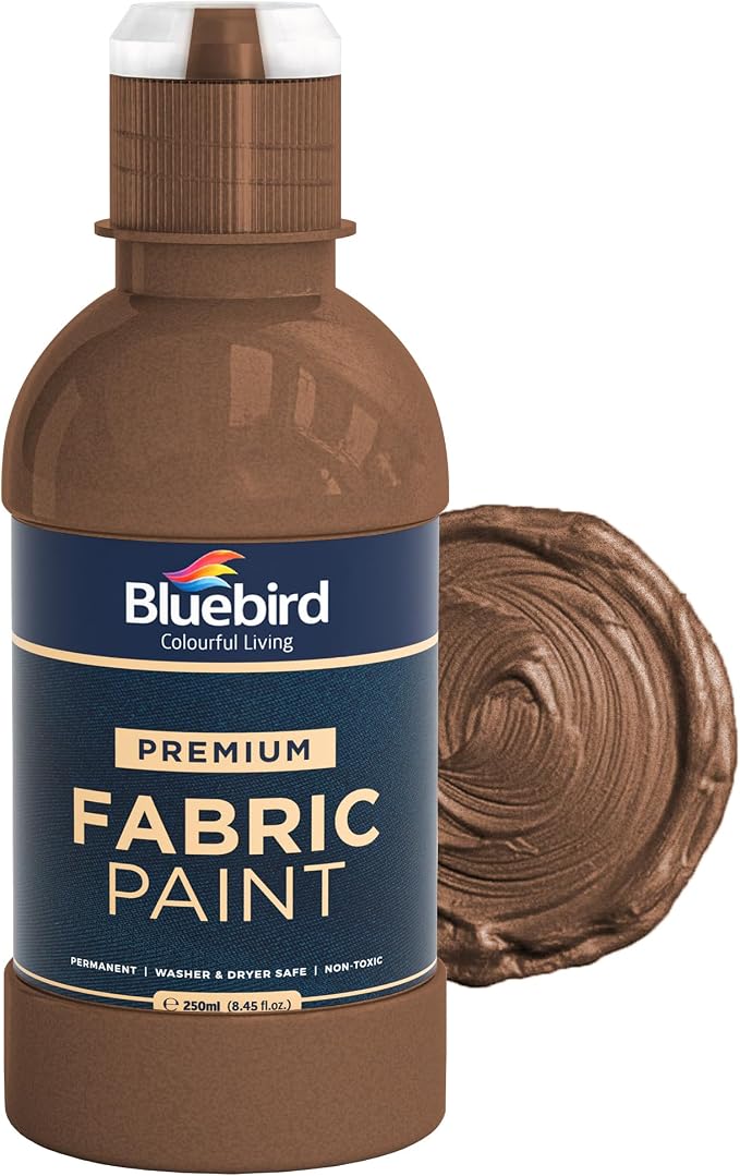 BLUEBIRD Fabric Paint, Coffee Brown, 8.5 Fl Oz, Permanent Fabric Paints by BluebirdArts