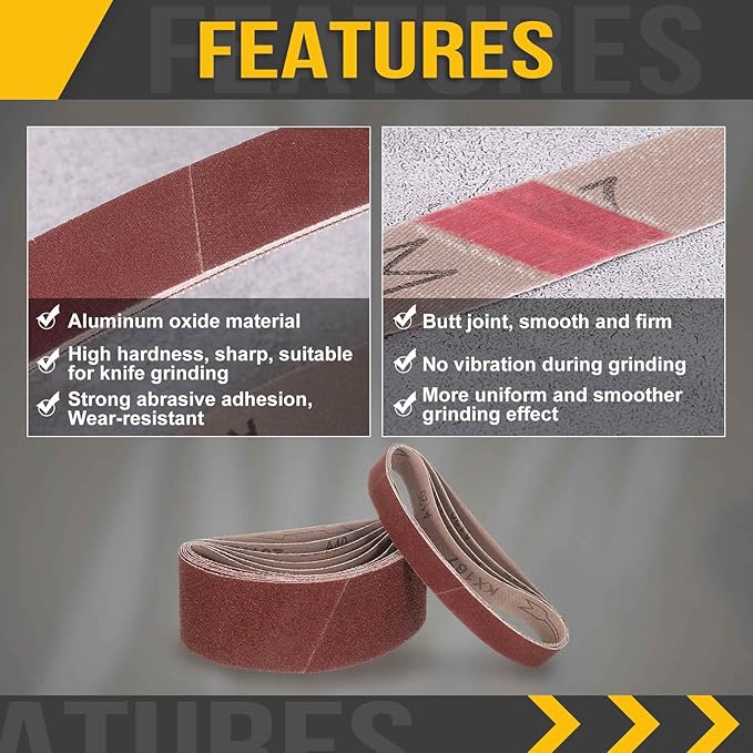 1-1/8 x 21 Inch Sanding Belt, 10 Pcs 320 Grit Aluminum Oxide Knife Sharpener Belts Work Sharpening for Belt Sander Knife Carving Tool Metal Working