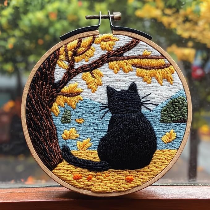 DIY Punch Needle Kit Modern Black Cat Embroidery by Unknown