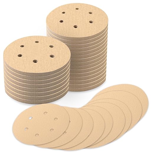 100 PCS 6 Inch Sanding Discs 220 Grit, 6 Hole Hook and Loop Round Sandpaper for Random Orbital Sander