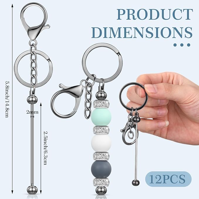 Tondiamo 12 Pcs Beadable Keychains Bars Bulk Blank Beaded Metal Keychain - Image 2