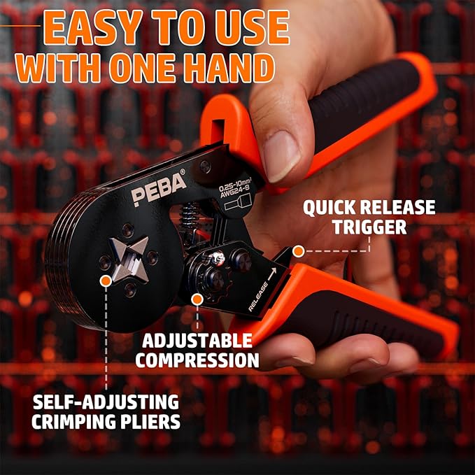 PEBA Ferrule Crimping Tool Kit - 24 Sizes Ferrules Terminals Purple Copper & Self-Adjusting Ratchet Square Crimper for AWG 28-7 Wire Ferrules - Perfect for Electrical Wiring, DIY Projects