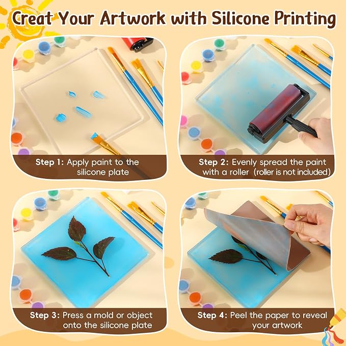 Threlaco 8 Pack Monoprinting Print Plates 6 x 6 Inch Reusable Silicone Plate - Image 3