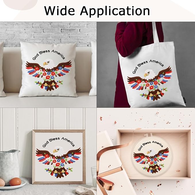 Nuberlic Embroidery Kits for Beginner Adults, God Bless America Eagle Cross - Image 7