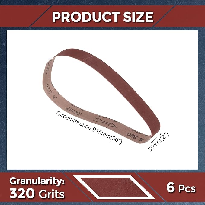 6 Pcs Sanding Belts 2 x 36 Inch 320 Grit Aluminum Oxide Abrasive Sandpaper for Belt Sander Metal Grinding Wood Working Weld Rust Removal