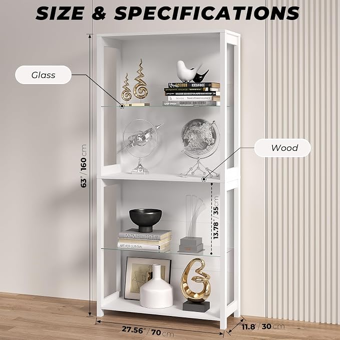 Display Cabinet with Glass Shelves, 4-Tier Display Shelf with LED Lights - Image 2