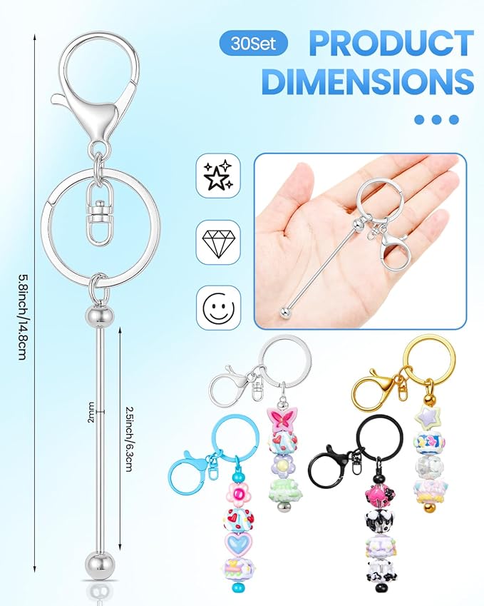 RQAYE 30pcs Beadable Keychains keychain bulk kit cute blank bead keychain strip - Image 2