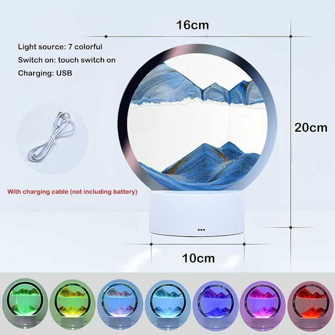 3D Moving Sand Art with Remote Control, 360° Rotating Hourglass Lights - Image 2