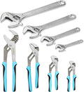 SHALL 8-Piece Adjustable Wrench & Water Pump Pliers Set, 12/10/8/6 Inch, 4Pcs Adjustable Tongue and Groove Joint Pliers and 4Pcs Wide Jaw Forged Steel Wrench for Plumbing, Gripping, Auto Home Repair