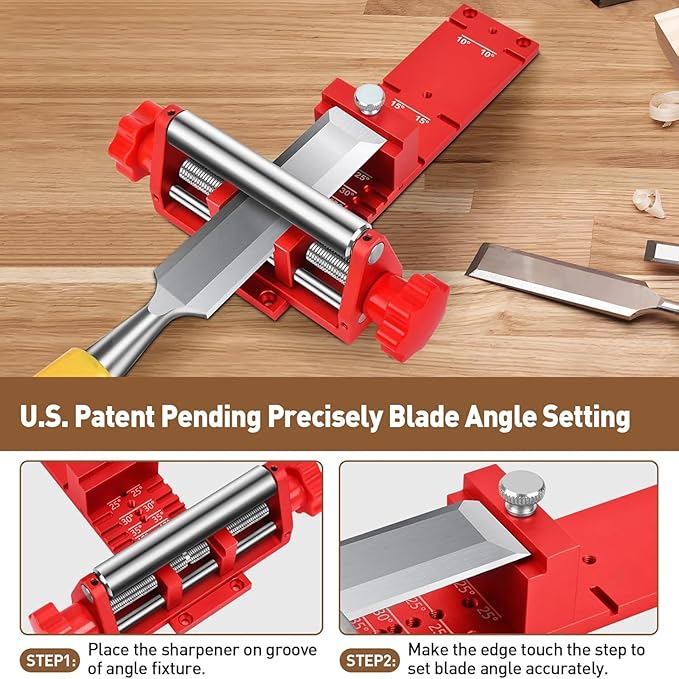 Chisel Sharpening Jig with Diamond Sharpening Stone 400# 1000# 3000# 8000# Grit, Wood Honing Guide for Chisels and Planes Width 0.1" to 2.8"