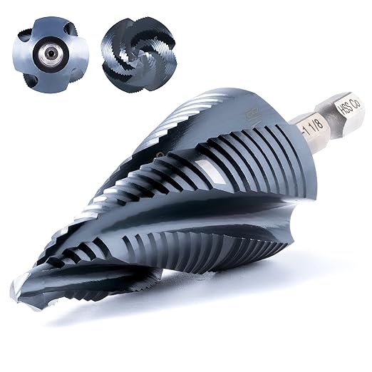 toolant Four Spiral Flute Cobalt Step Drill Bit(Pro), 1/4"-1-1/8" Impact Ready Unibit Step Drill Bit, 1/4" Hex Shank Step Bit for Metal, Stainless Steel, Aluminum, Plastic