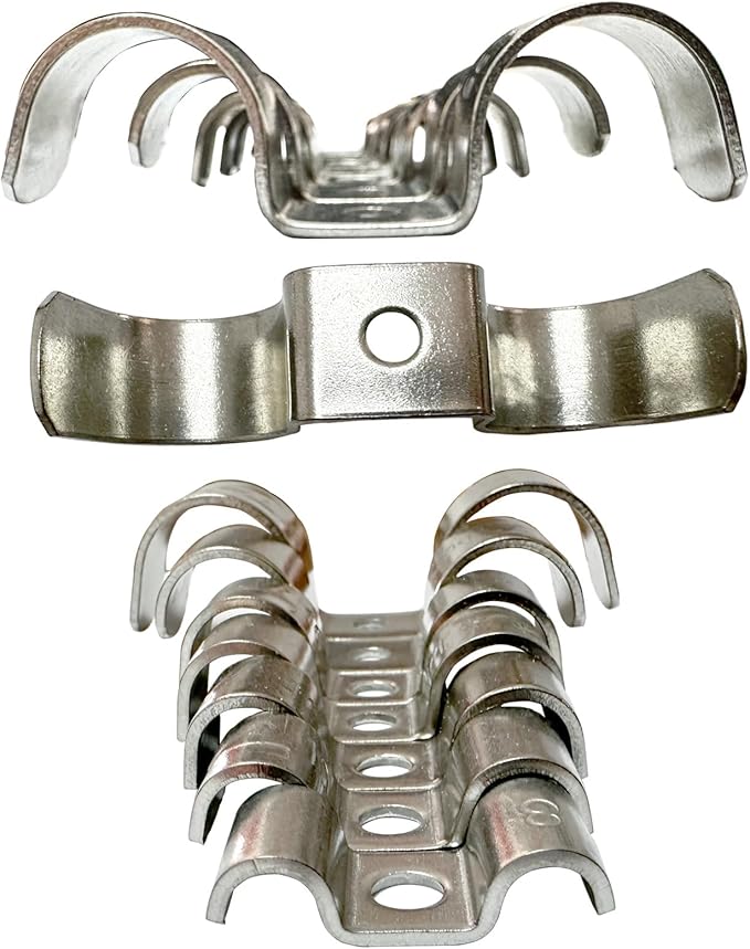 6pcs 10mm(2/5 inch) Double Line Clamp Heavy Duty 1 Hole Conduit Strap 304 Stainless Steel M-Type Pipe Strap For Wire Pipe Cord Installation