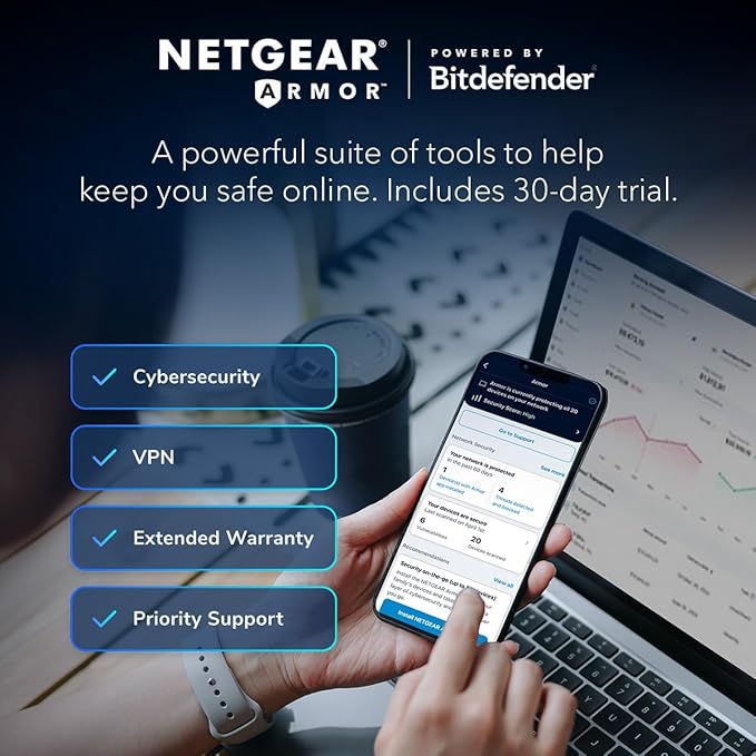 NETGEAR Orbi 770 Series Tri-Band WiFi 7 Mesh Network System (RBE773) - Router + 2 Satellite Extenders, Security Features, Up to 11Gbps, Covers up to 8,000 sq. ft., 100 Devices, 2.5 Gig Internet Port