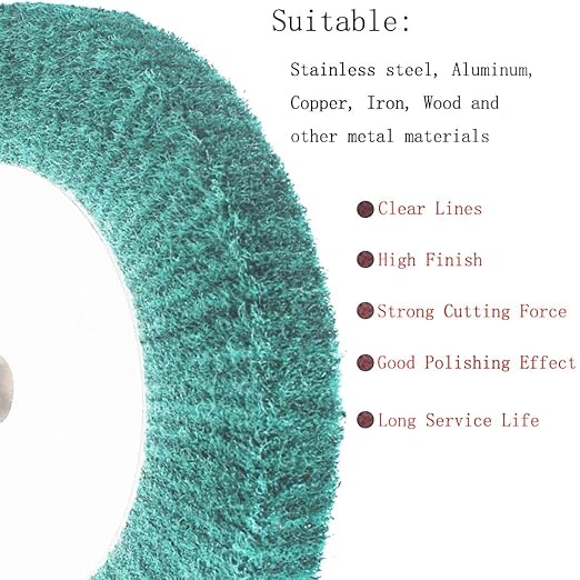 2 Pcs 6'' Non-Woven Buffing Polishing Wheels, 4/5" Arbor 240 Grit Wire Drawing Abrasive Flap Wheels for Die/Bench Grinder (Green)