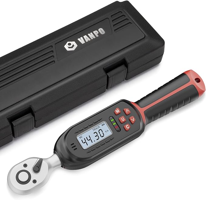 3/8 Inch Digital Torque Wrench with Preset Values, 2.2-44.3 Ft-lbs/3-60Nm, Buzzer and LED Notification, Small Electronic Torque Wrench for Motorcycles