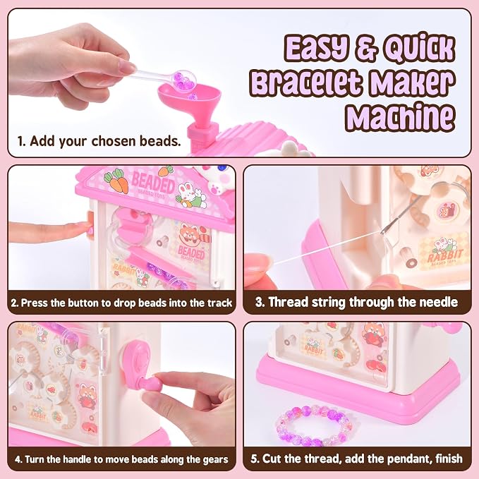 MAGTHIC Charm Bracelet Making Kit- Automatic Hand-Crank Pink House Toys that - Image 6