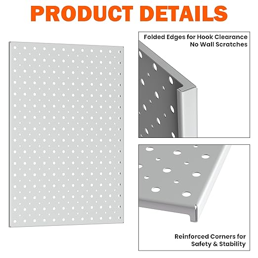 Metal Pegboard Panels 16×12 Inch, Wall-Mounted Tool Organizer Boards, Modular Pegboards for Garage, Workshop, Kitchen, Workbench, or Storage Room (3 PCS, Grey)