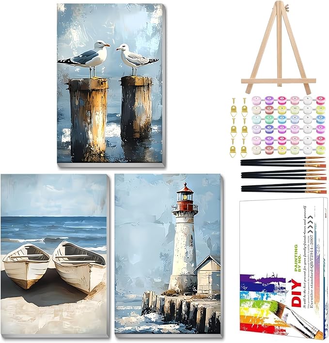 Mandun 3 Pack Beach Paint by Numbers Kit by MANDUN