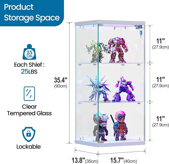 Dystler 3-Tier Glass Display Case, RGB LED Lights - Image 2
