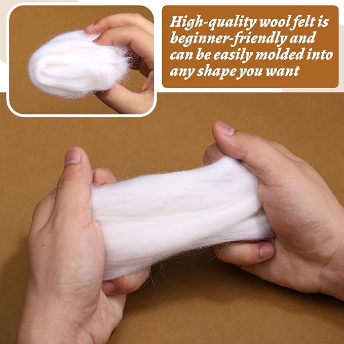 7.02oz Wool Roving, Needle Felting Wool White Roving Wool Felting Supplies - Image 4